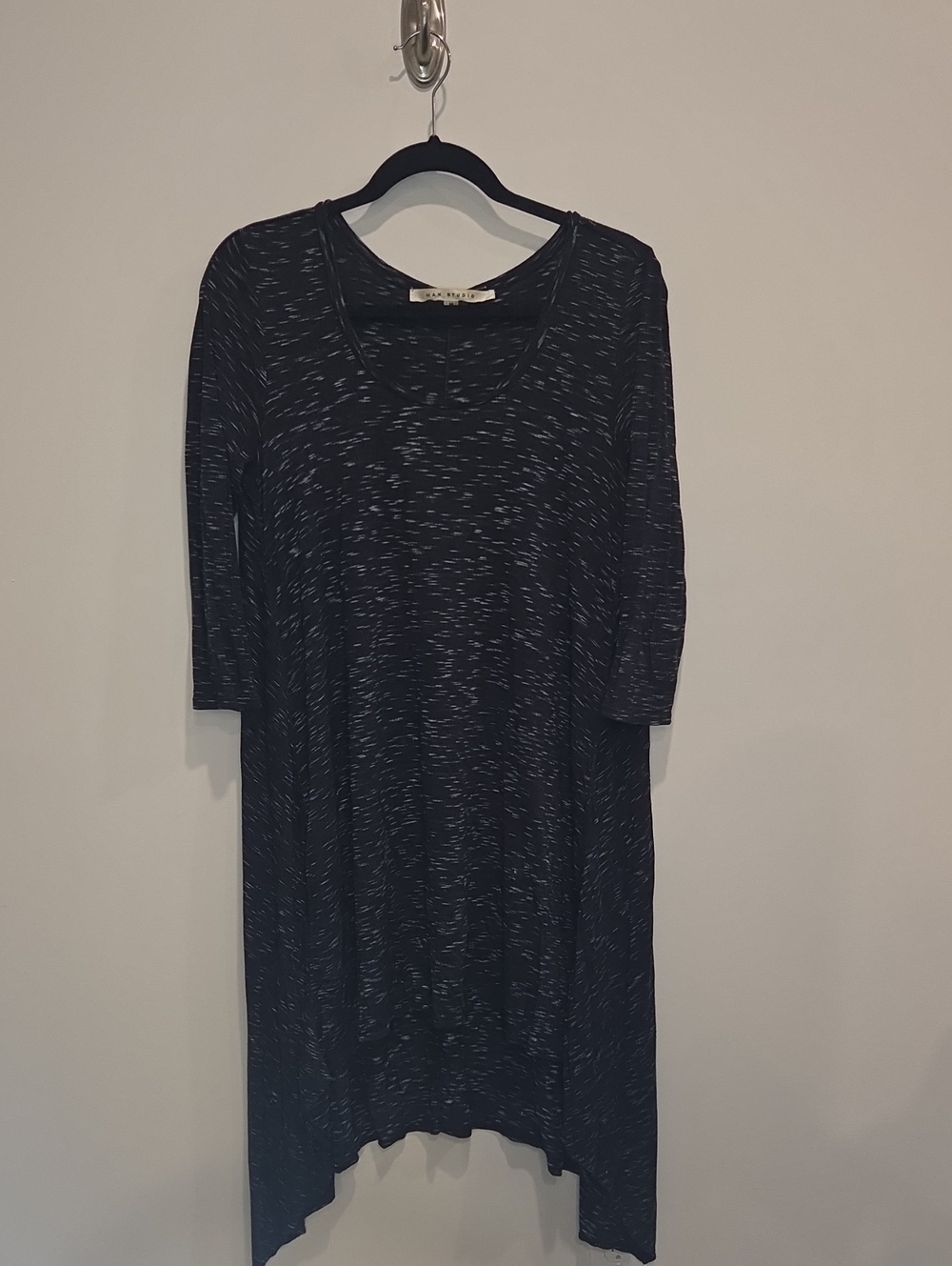 Max Studio Black Space-Dye Asymmetrical Hem Dress/Tunic Med